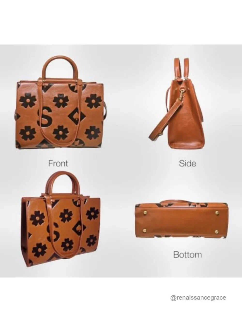 Vegan Leather Floral Embossed Tote Bag with Crossbody Strap